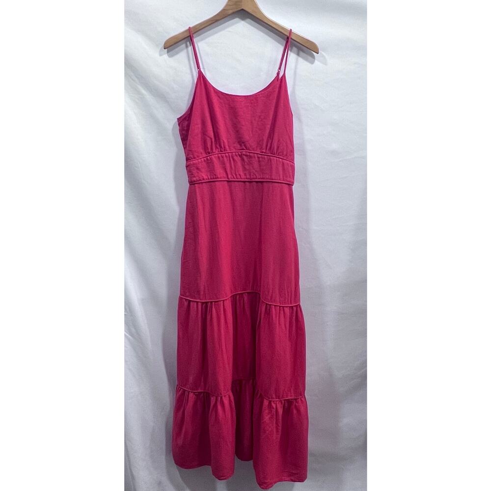 C & C California Coral Linen Blend Tiered Maxi Dress Women's M Resort Wear Beach